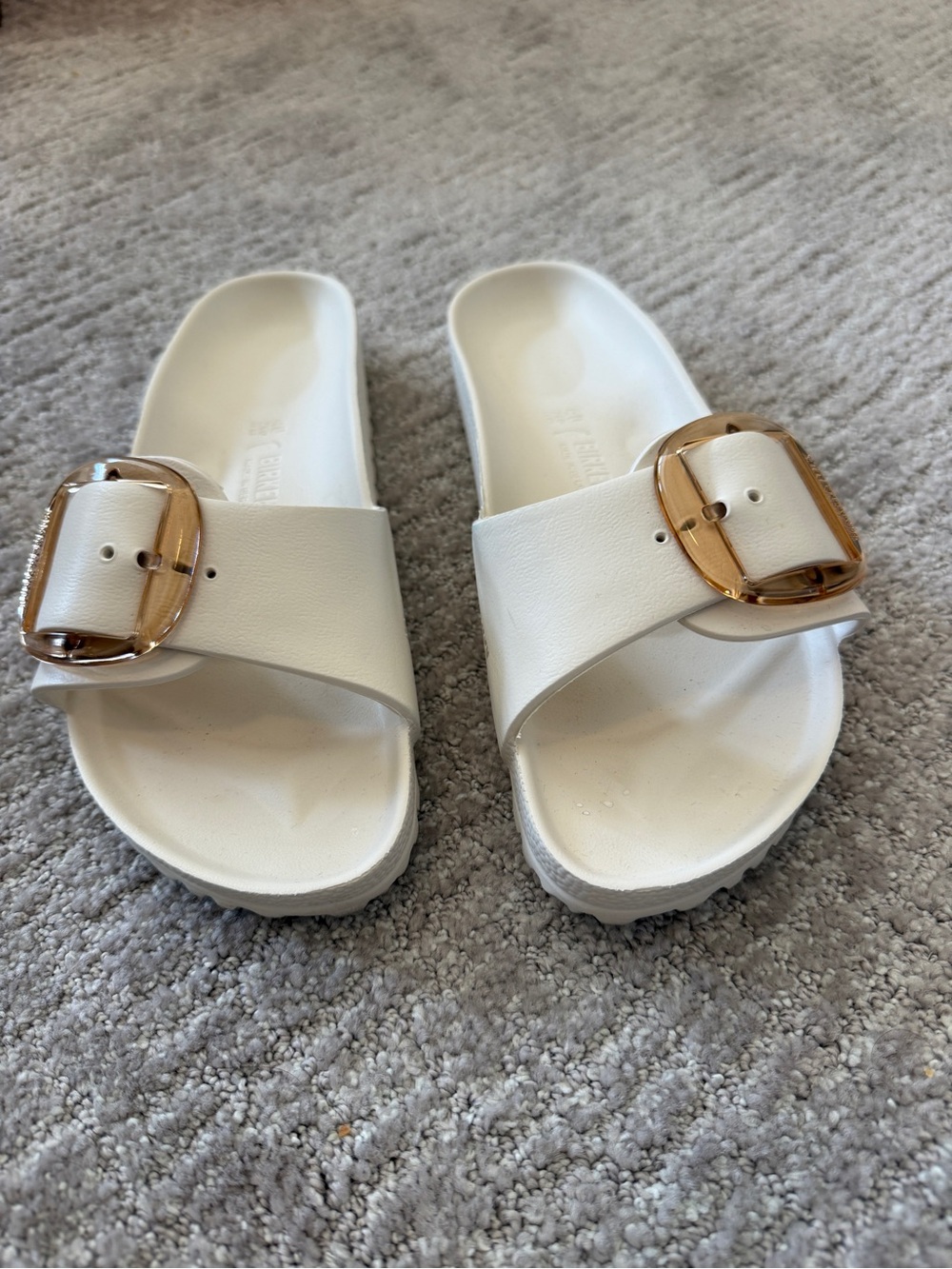Birkenstock Madrid White Slide Sandals with Oversize Buckles